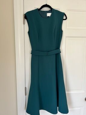Boss Teal Green Sleeveless Midi Dress with Belted Waist